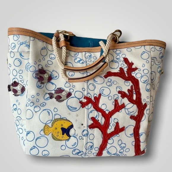 Coach Handbags - 🐠 COACH rare canvas/leather NWOT Beach/pool Bag